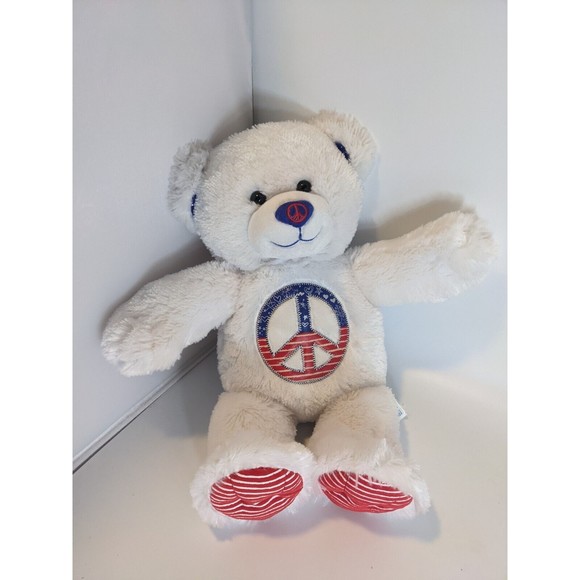 Build A Bear Peace Bear 16" Retired W/Red White Blue Peace Sign Stuffed Animal - Picture 1 of 11